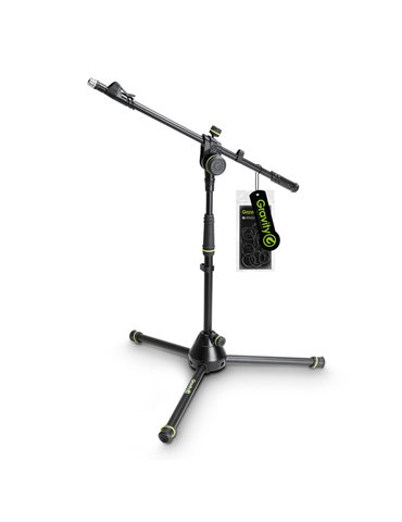 Gravity MS 4222 B - Pie de micrófono corto con trípode y brazo jirafa telescópico de 2 puntos de ajuste negro
