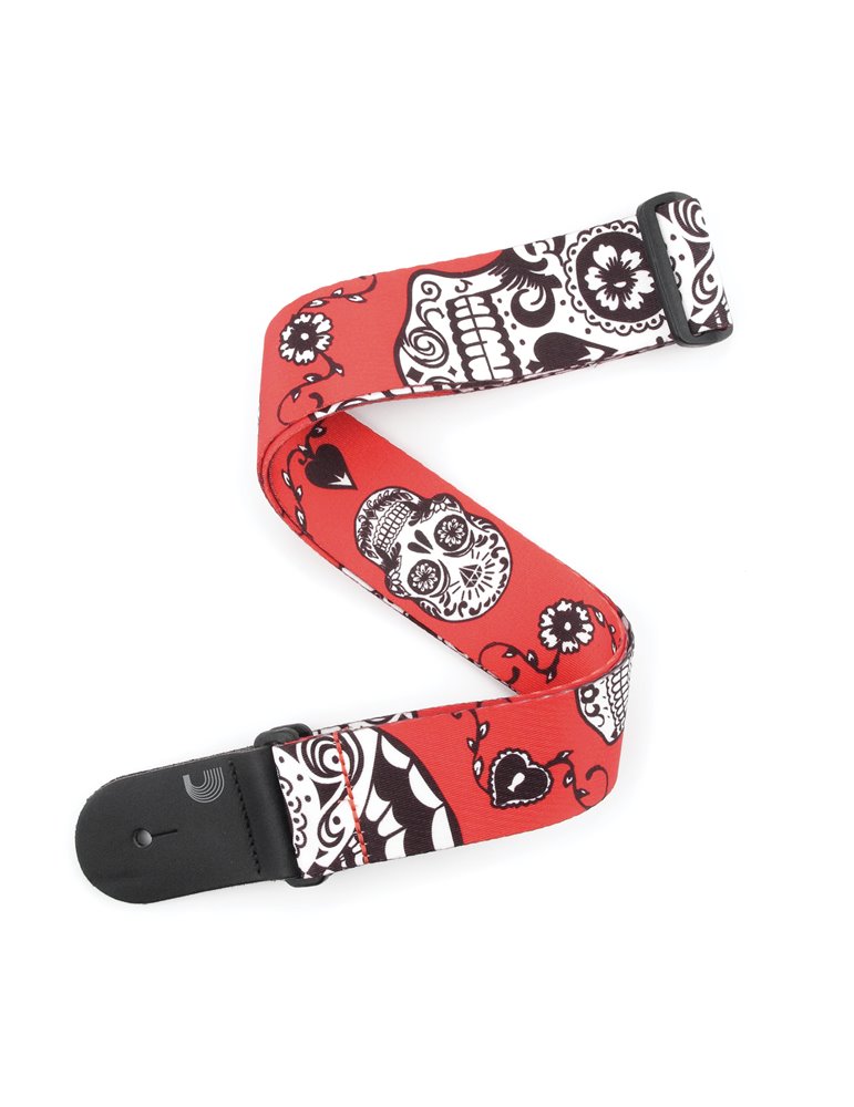 Correa para guitarra textil de 5 cm, Sugar Skulls - Rojo  