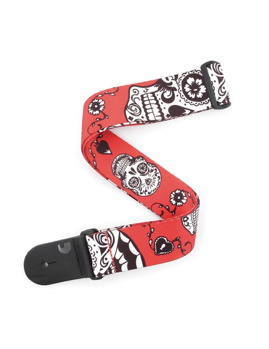 Correa para guitarra textil de 5 cm, Sugar Skulls - Rojo  