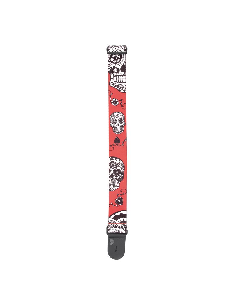 Correa para guitarra textil de 5 cm, Sugar Skulls - Rojo  