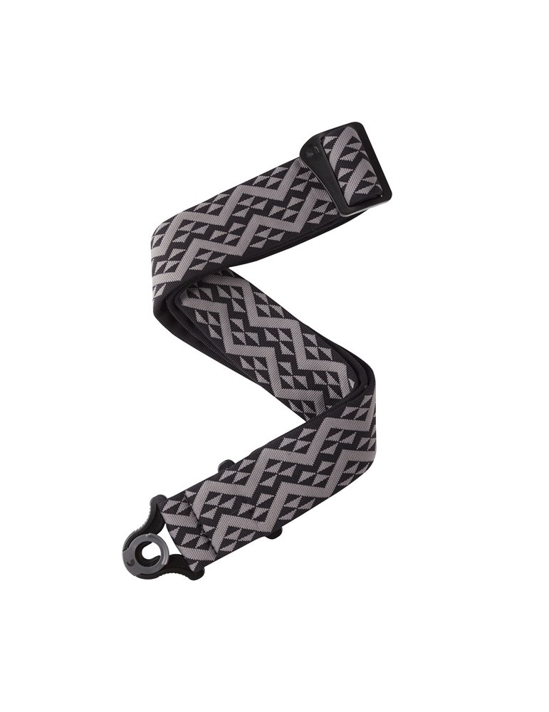 D’Addario. Correa para guitarra con autobloqueo, motivos geométricos negros acolchados