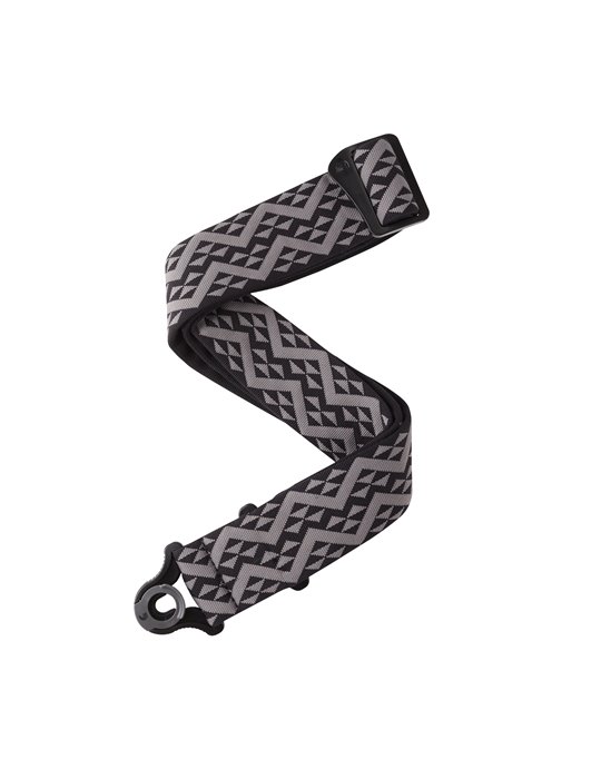 D’Addario. Correa para guitarra con autobloqueo, motivos geométricos negros acolchados