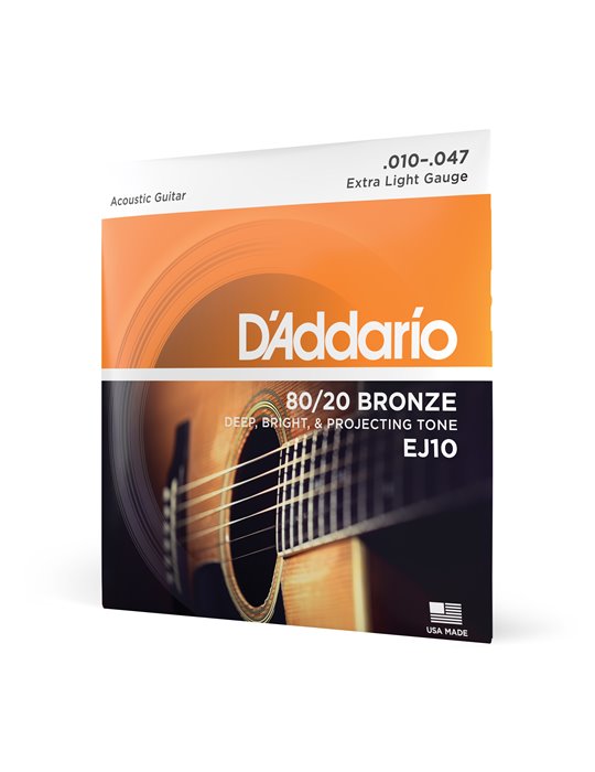 D'Addario EJ10, cuerdas de bronce para guitarra acústica, extra blandas, 10-47