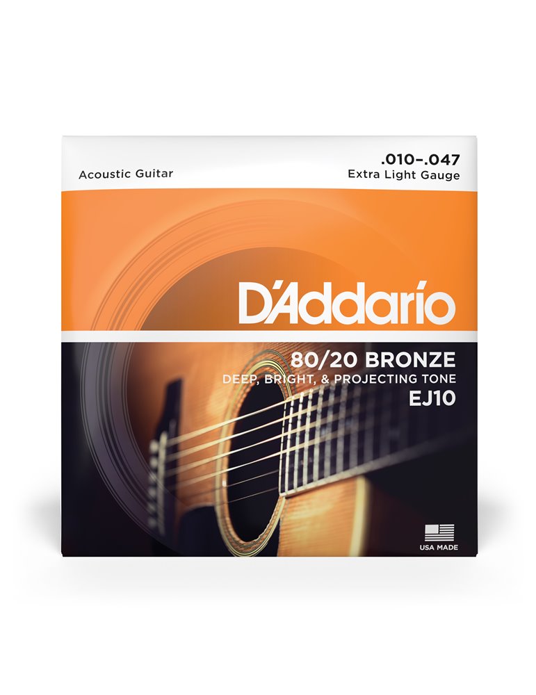 D'Addario EJ10, cuerdas de bronce para guitarra acústica, extra blandas, 10-47