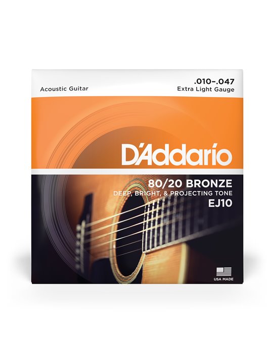 D'Addario EJ10, cuerdas de bronce para guitarra acústica, extra blandas, 10-47