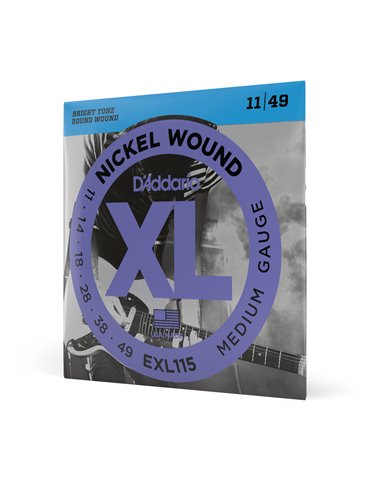 D'Addario EXL115, cuerdas con entorchado en níquel para guitarra eléctrica, tensión media para Blues-Jazz Rock, 11-49