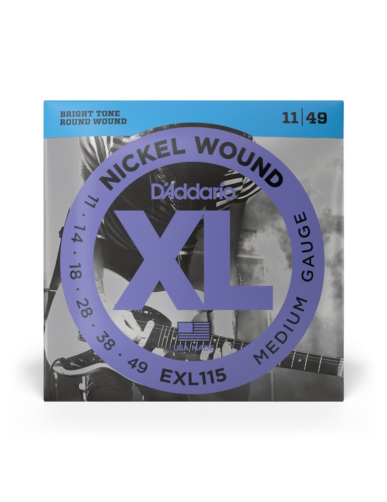 D'Addario EXL115, cuerdas con entorchado en níquel para guitarra eléctrica, tensión media para Blues-Jazz Rock, 11-49