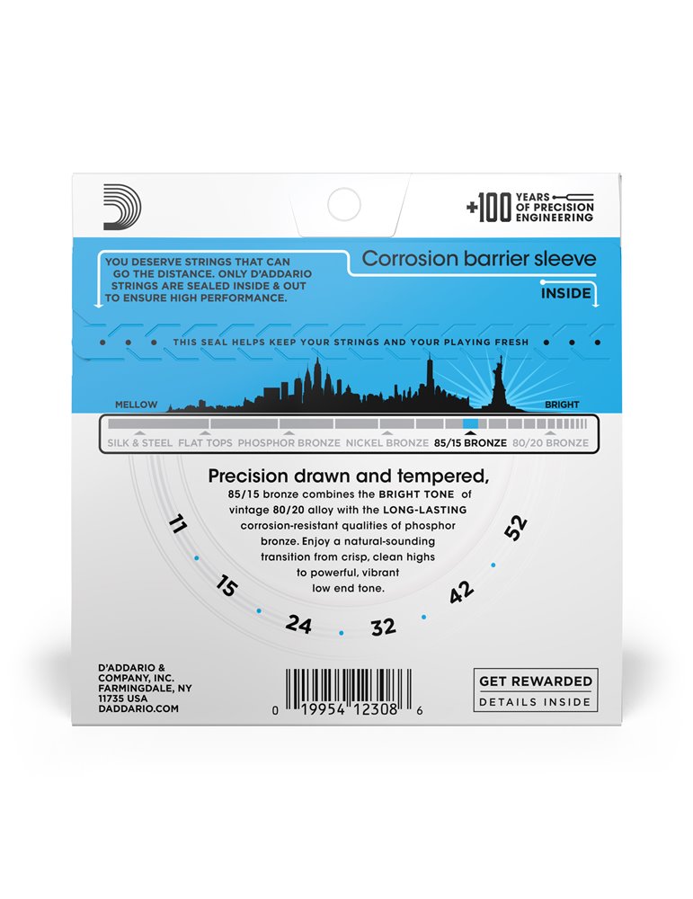 D'Addario EZ910, cuerdas para guitarra acústica, bronce 85/15, blandas, 11-52