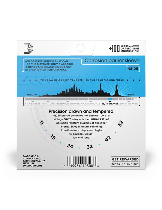 D'Addario EZ910, cuerdas para guitarra acústica, bronce 85/15, blandas, 11-52