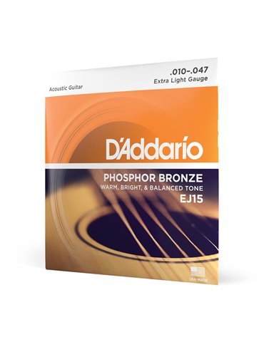 D'Addario EJ15, cuerdas de bronce fosforado para guitarra acústica, extra blandas, 10-47