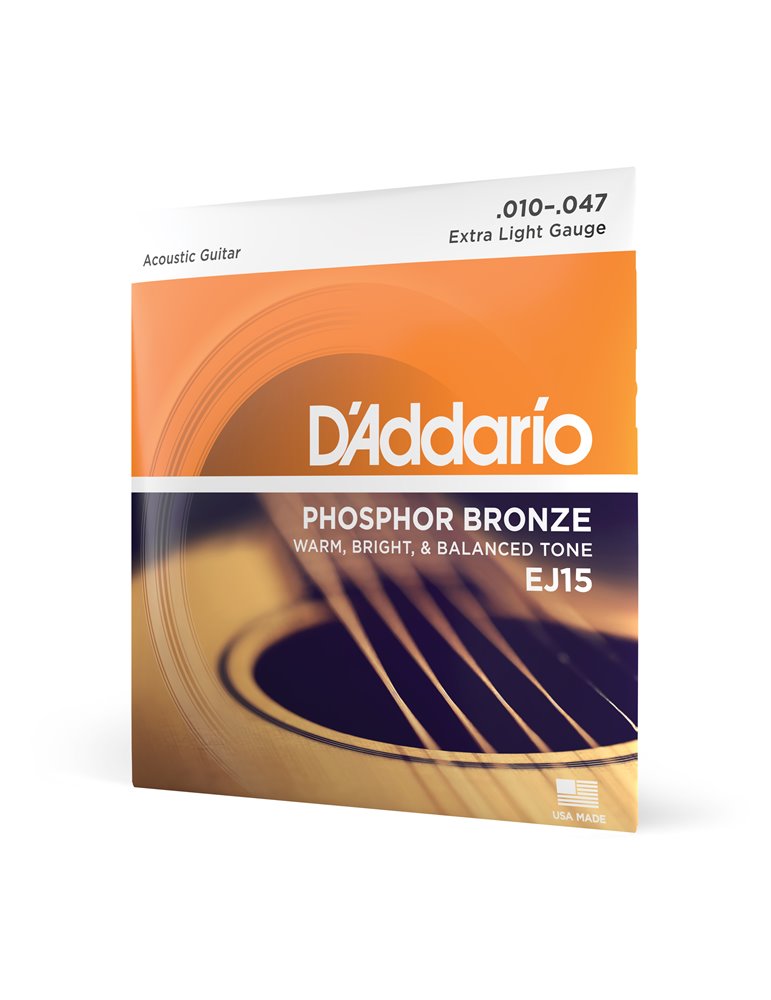 D'Addario EJ15, cuerdas de bronce fosforado para guitarra acústica, extra blandas, 10-47