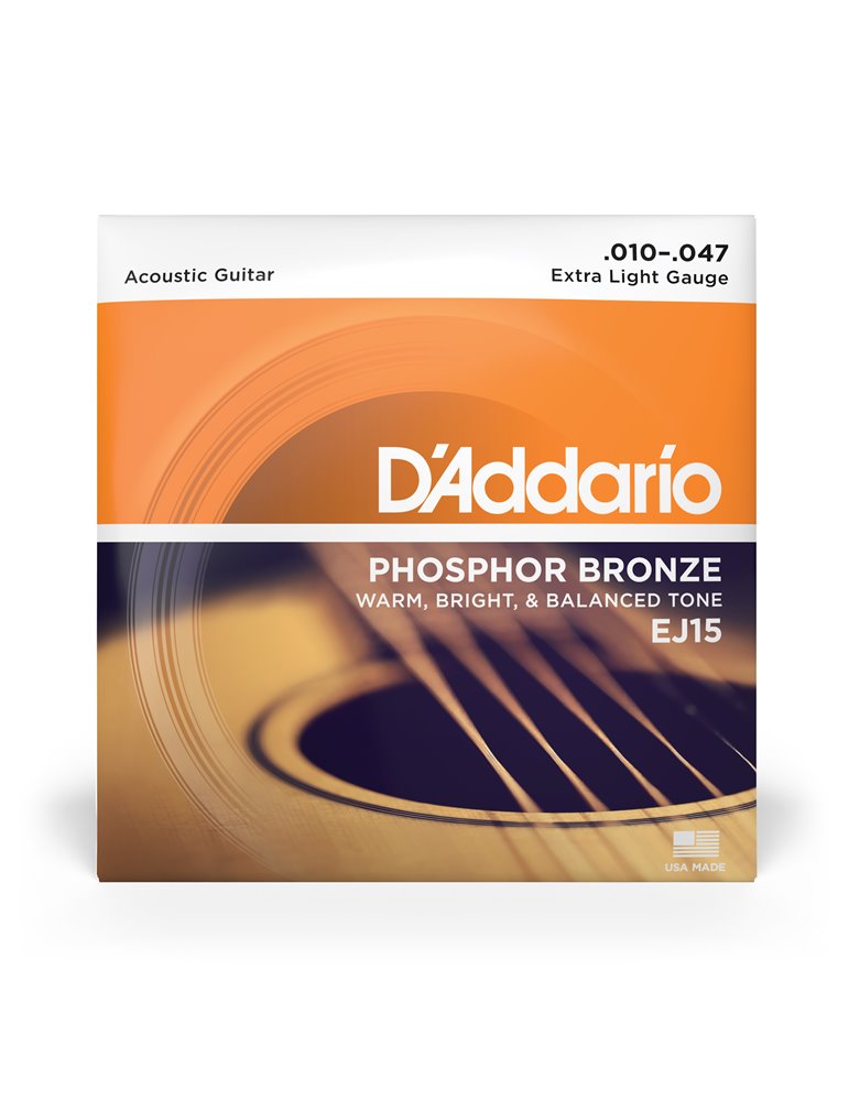 D'Addario EJ15, cuerdas de bronce fosforado para guitarra acústica, extra blandas, 10-47