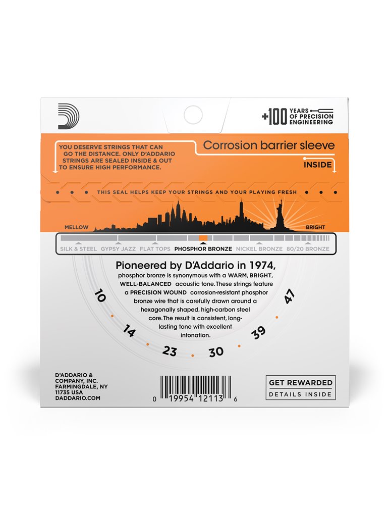 D'Addario EJ15, cuerdas de bronce fosforado para guitarra acústica, extra blandas, 10-47