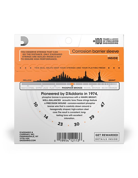 D'Addario EJ15, cuerdas de bronce fosforado para guitarra acústica, extra blandas, 10-47
