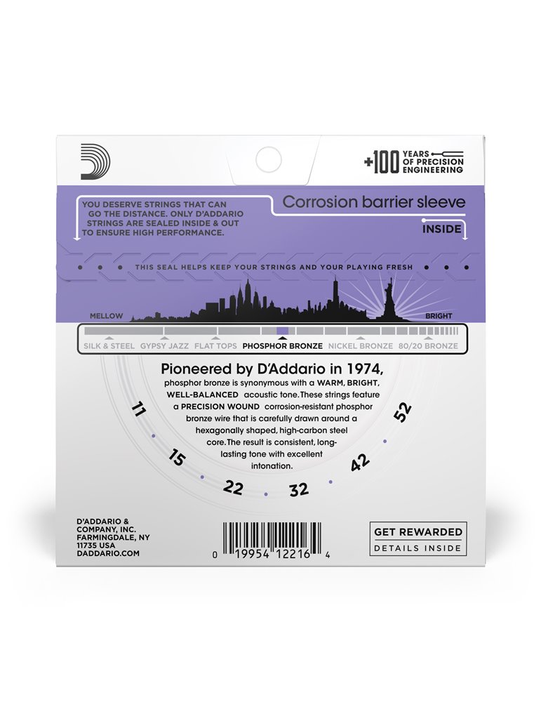 D'Addario EJ26, cuerdas de bronce fosforado para guitarra acústica, blandas personalizadas, 11-52