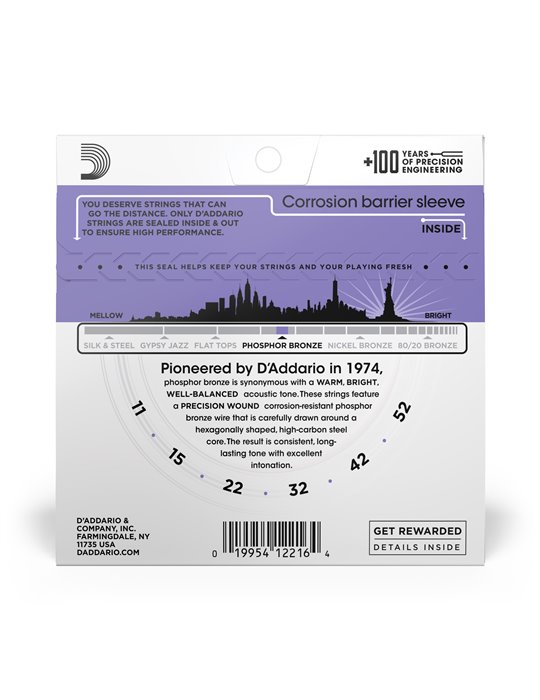 D'Addario EJ26, cuerdas de bronce fosforado para guitarra acústica, blandas personalizadas, 11-52