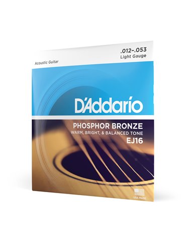 D'Addario EJ16, cuerdas de bronce fosforado para guitarra acústica, blandas, 12-53