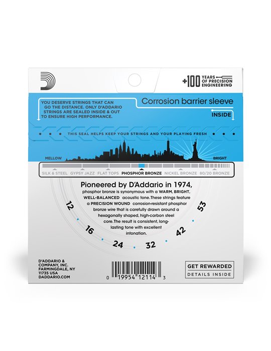 D'Addario EJ16, cuerdas de bronce fosforado para guitarra acústica, blandas, 12-53