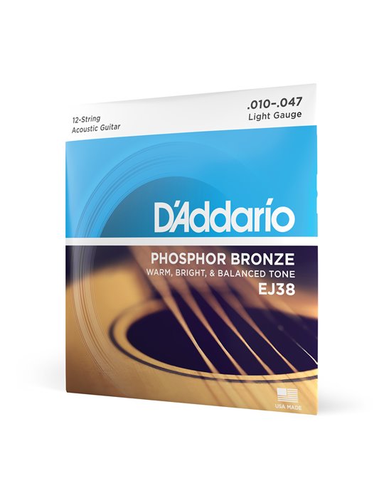 D'Addario EJ38, cuerdas de bronce fosforado para guitarra acústica de 12 cuerdas, blandas, 10-47