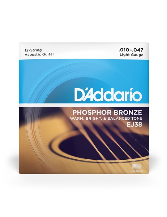 D'Addario EJ38, cuerdas de bronce fosforado para guitarra acústica de 12 cuerdas, blandas, 10-47