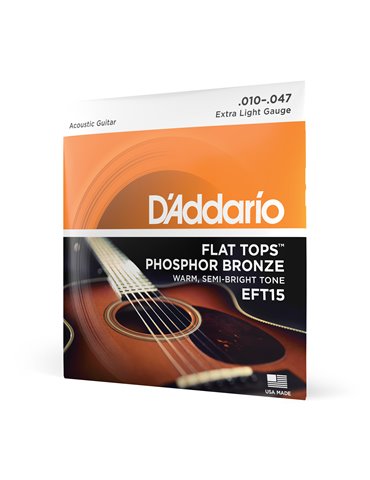 D'Addario EFT15 Flat Tops, cuerdas recubiertas de bronce fosforado para guitarra acústica, extra blandas, 10-47
