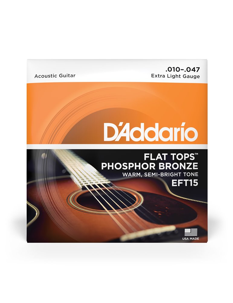 D'Addario EFT15 Flat Tops, cuerdas recubiertas de bronce fosforado para guitarra acústica, extra blandas, 10-47