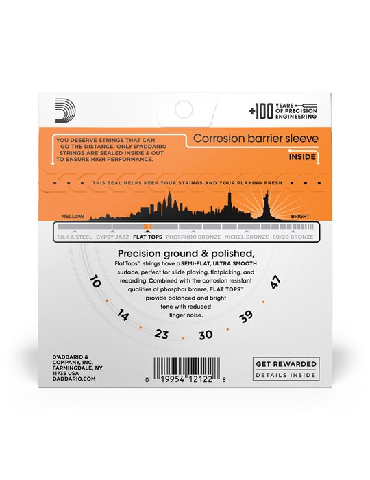 D'Addario EFT15 Flat Tops, cuerdas recubiertas de bronce fosforado para guitarra acústica, extra blandas, 10-47