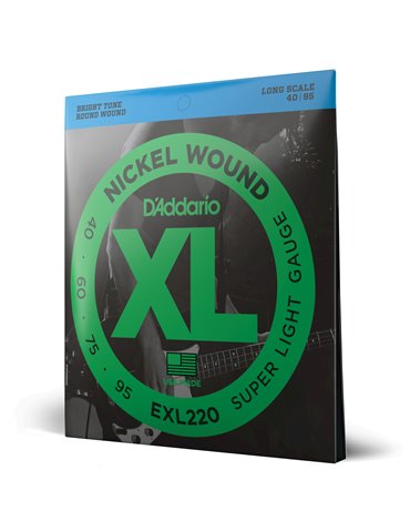 D'Addario EXL220, cuerdas para bajo con entorchado en níquel, extra blandas, 40-95, escala larga