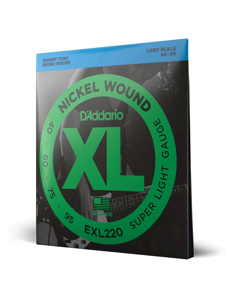 D'Addario EXL220, cuerdas para bajo con entorchado en níquel, extra blandas, 40-95, escala larga