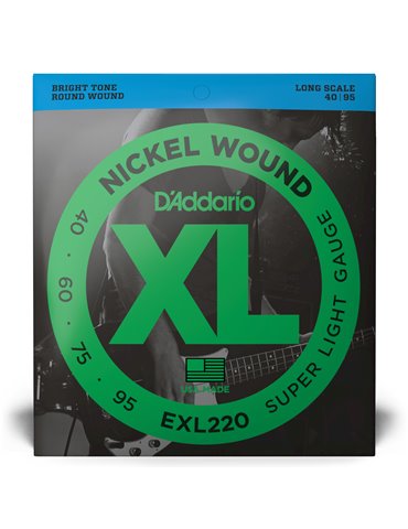 D'Addario EXL220, cuerdas para bajo con entorchado en níquel, extra blandas, 40-95, escala larga 2