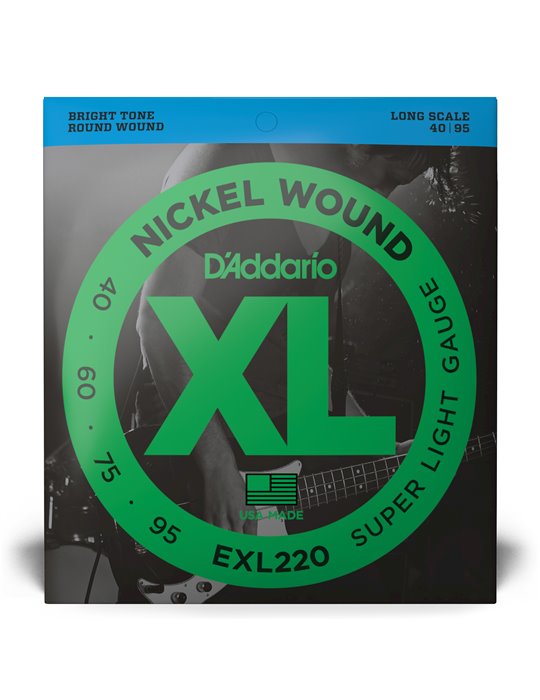 D'Addario EXL220, cuerdas para bajo con entorchado en níquel, extra blandas, 40-95, escala larga