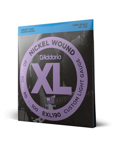 D'Addario EXL190, cuerdas para bajo con entorchado en níquel, blandas personalizadas, 40-100, escala larga