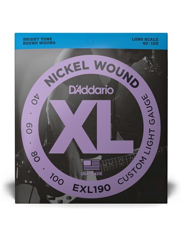 D'Addario EXL190, cuerdas para bajo con entorchado en níquel, blandas personalizadas, 40-100, escala larga 2
