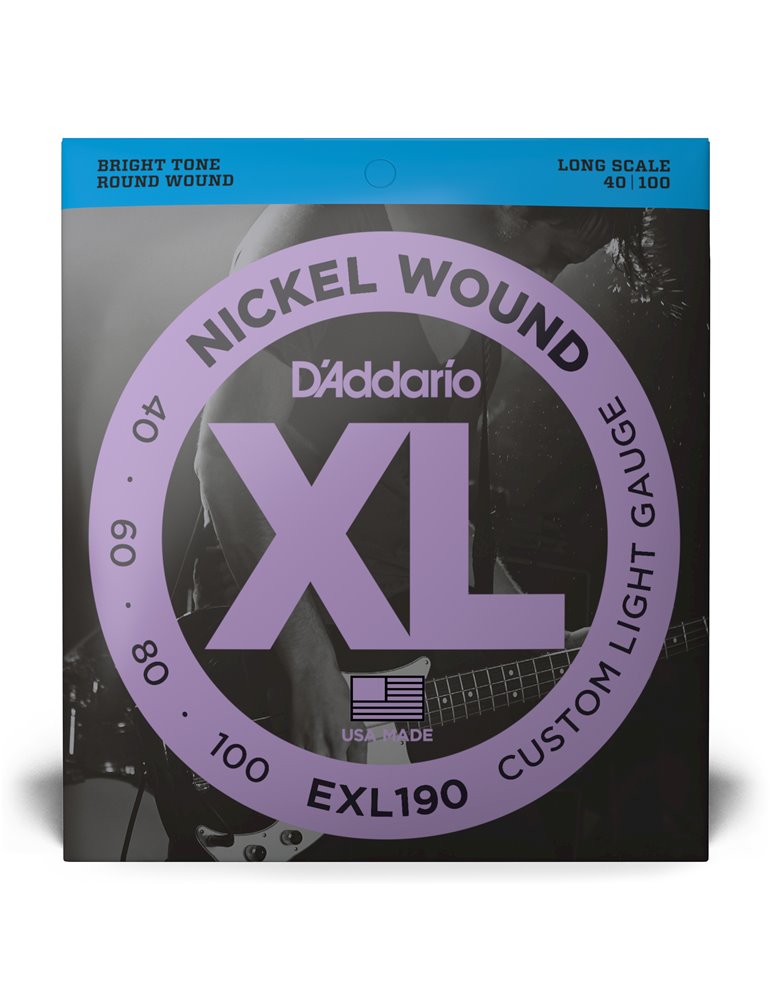 D'Addario EXL190, cuerdas para bajo con entorchado en níquel, blandas personalizadas, 40-100, escala larga