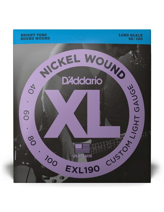 D'Addario EXL190, cuerdas para bajo con entorchado en níquel, blandas personalizadas, 40-100, escala larga