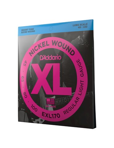 D'Addario EXL170, cuerdas para bajo con entorchado en níquel, blandas, 45-100, escala larga