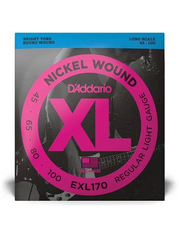 D'Addario EXL170, cuerdas para bajo con entorchado en níquel, blandas, 45-100, escala larga 2