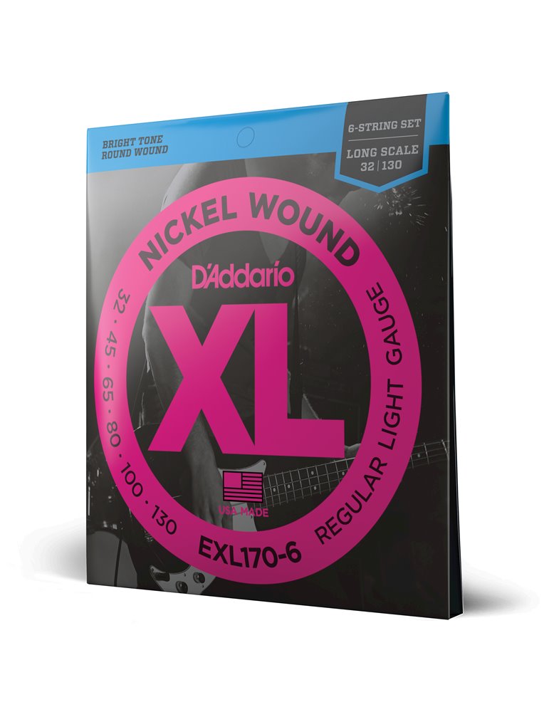 D'Addario EXL170-6, cuerdas con entorchado en níquel para bajo de 6 cuerdas, blandas, 32-130, escala larga