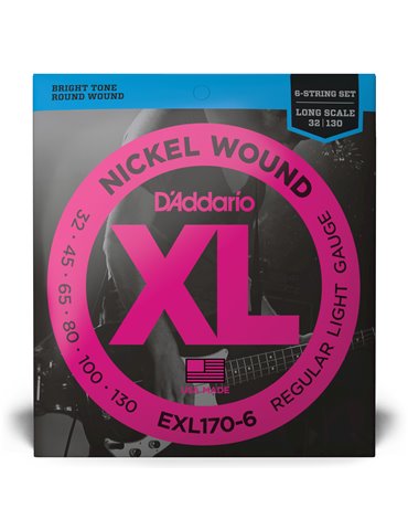 D'Addario EXL170-6, cuerdas con entorchado en níquel para bajo de 6 cuerdas, blandas, 32-130, escala larga 2