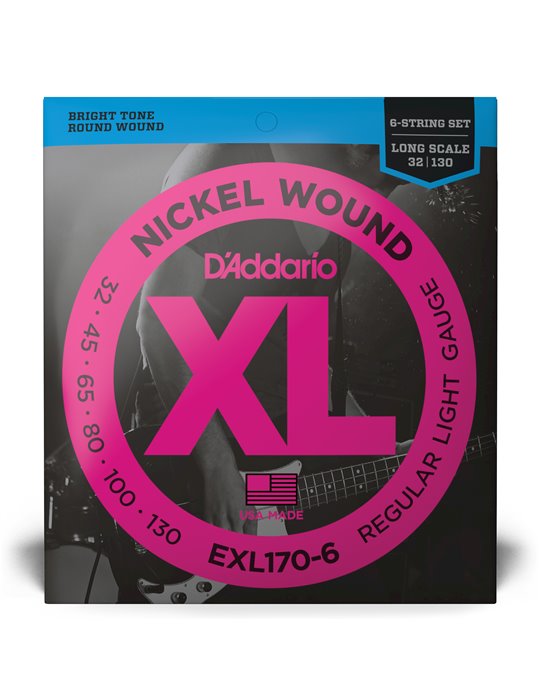 D'Addario EXL170-6, cuerdas con entorchado en níquel para bajo de 6 cuerdas, blandas, 32-130, escala larga