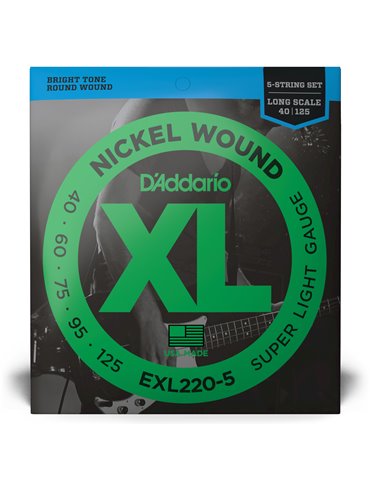 D'Addario EXL220-5, cuerdas con entorchado en níquel para bajo de 5 cuerdas, extra blandas, 40-125, escala larga 2