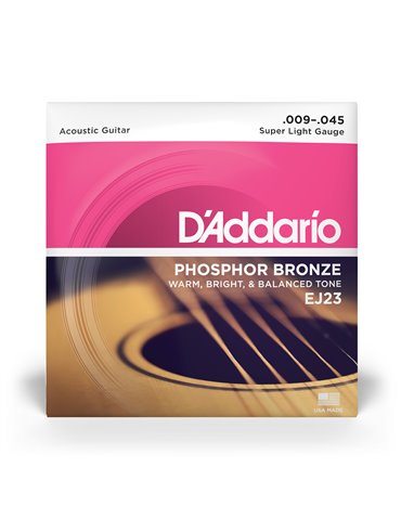 Cuerdas D'Addario para guitarra acústica de bronce fosforado, calibre superfino, 9-45 2