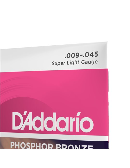 Cuerdas D'Addario para guitarra acústica de bronce fosforado, calibre superfino, 9-45