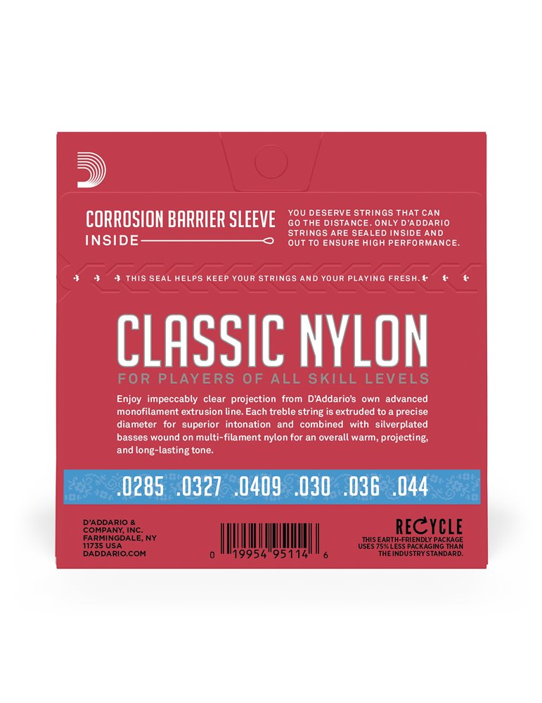 D'Addario EJ27H, cuerdas de nailon para guitarra clásica, nivel principante, tensión dura