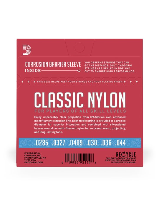 D'Addario EJ27H, cuerdas de nailon para guitarra clásica, nivel principante, tensión dura