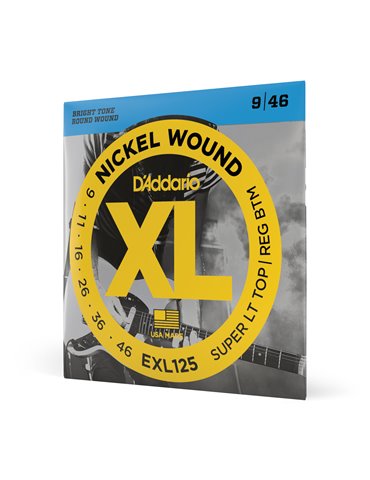 D'Addario EXL125, cuerdas con entorchado en níquel para guitarra eléctrica, superiores extra blandas/inferiores regulares, 9-46