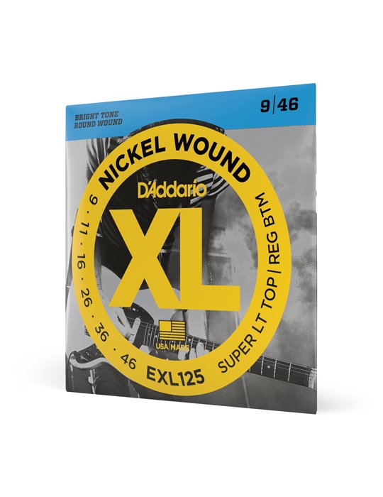D'Addario EXL125, cuerdas con entorchado en níquel para guitarra eléctrica, superiores extra blandas/inferiores regulares, 9-46