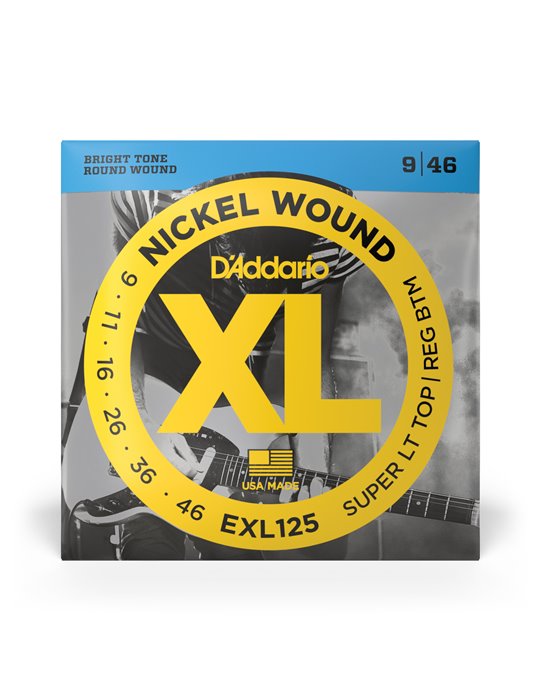 D'Addario EXL125, cuerdas con entorchado en níquel para guitarra eléctrica, superiores extra blandas/inferiores regulares, 9-46