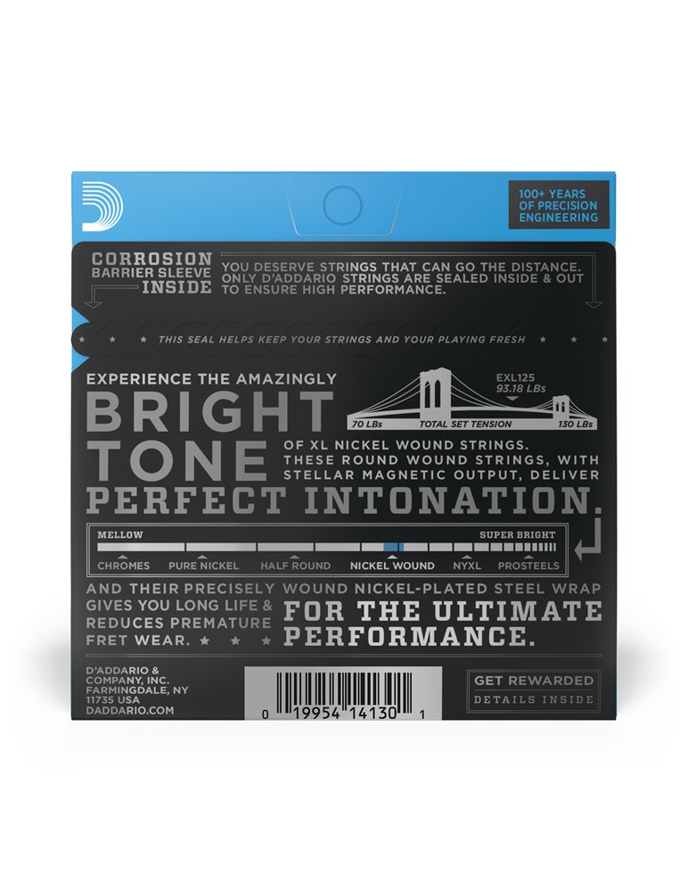 D'Addario EXL125, cuerdas con entorchado en níquel para guitarra eléctrica, superiores extra blandas/inferiores regulares, 9-46