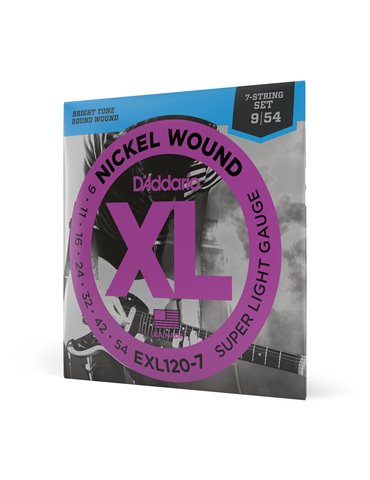 D'Addario EXL120-7, cuerdas con entorchado en níquel para guitarra eléctrica de 7 cuerdas, extra blandas, 9-54